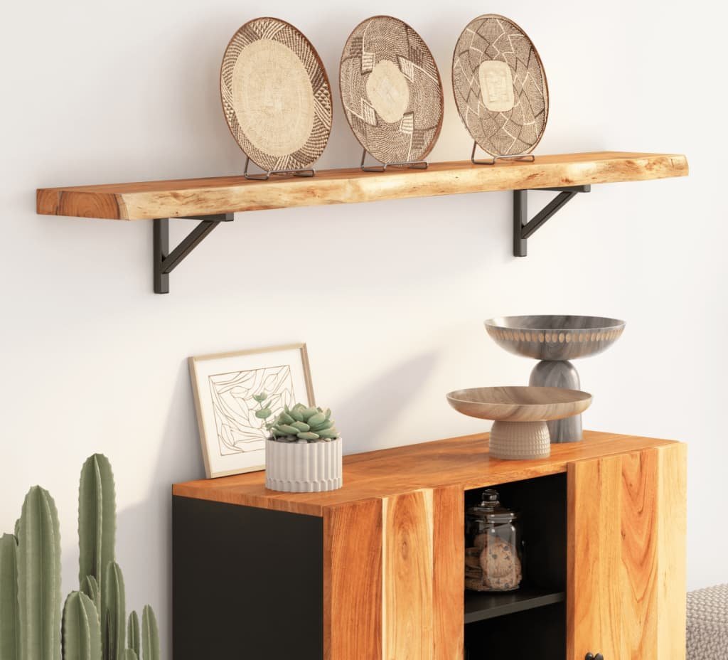 vidaXL Półka ścienna, 140x20x2,5cm, drewno akacjowe, naturalna krawędź