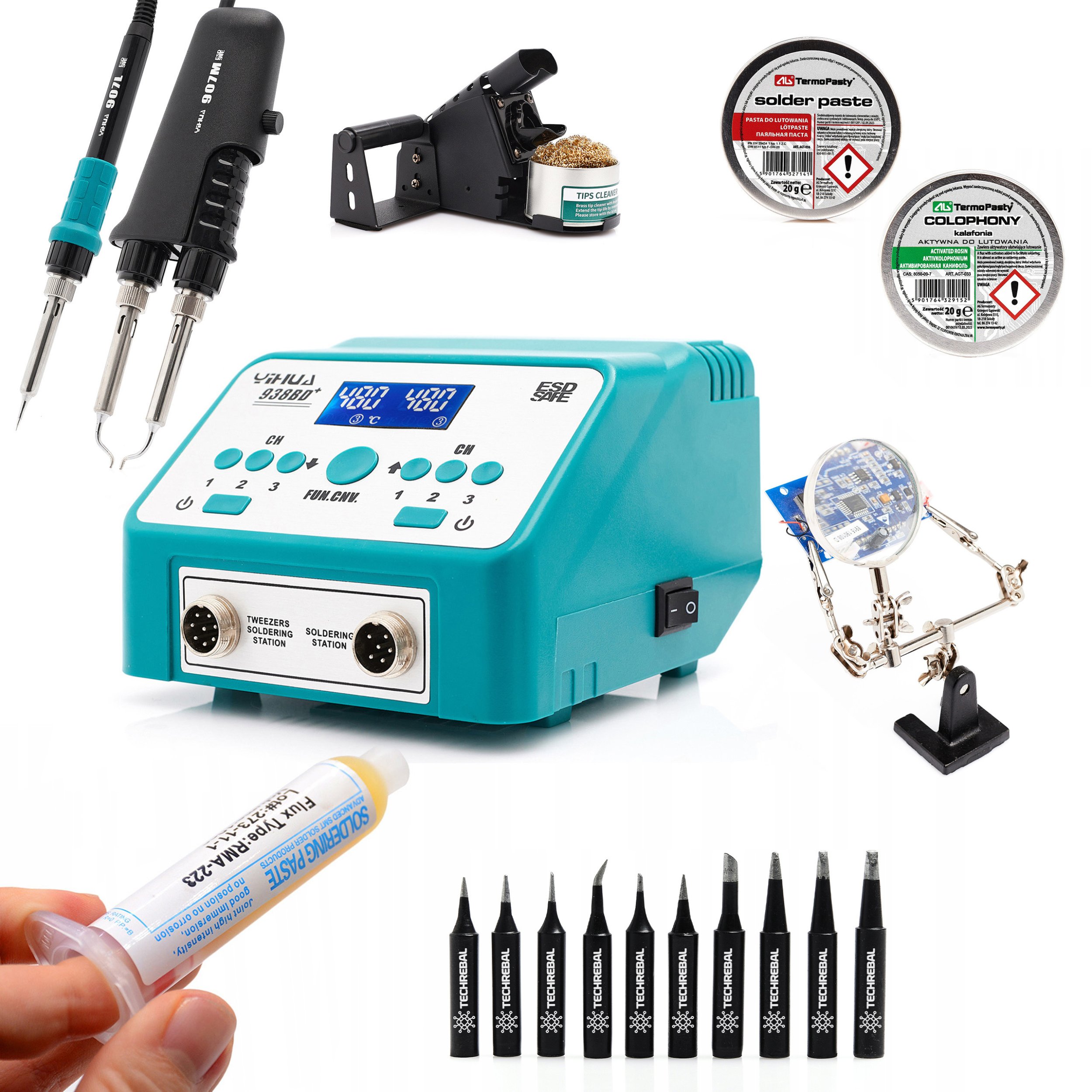Stacja Lutownicza 938BD+ Lutownica Termopęseta Zestaw Akcesoriów
