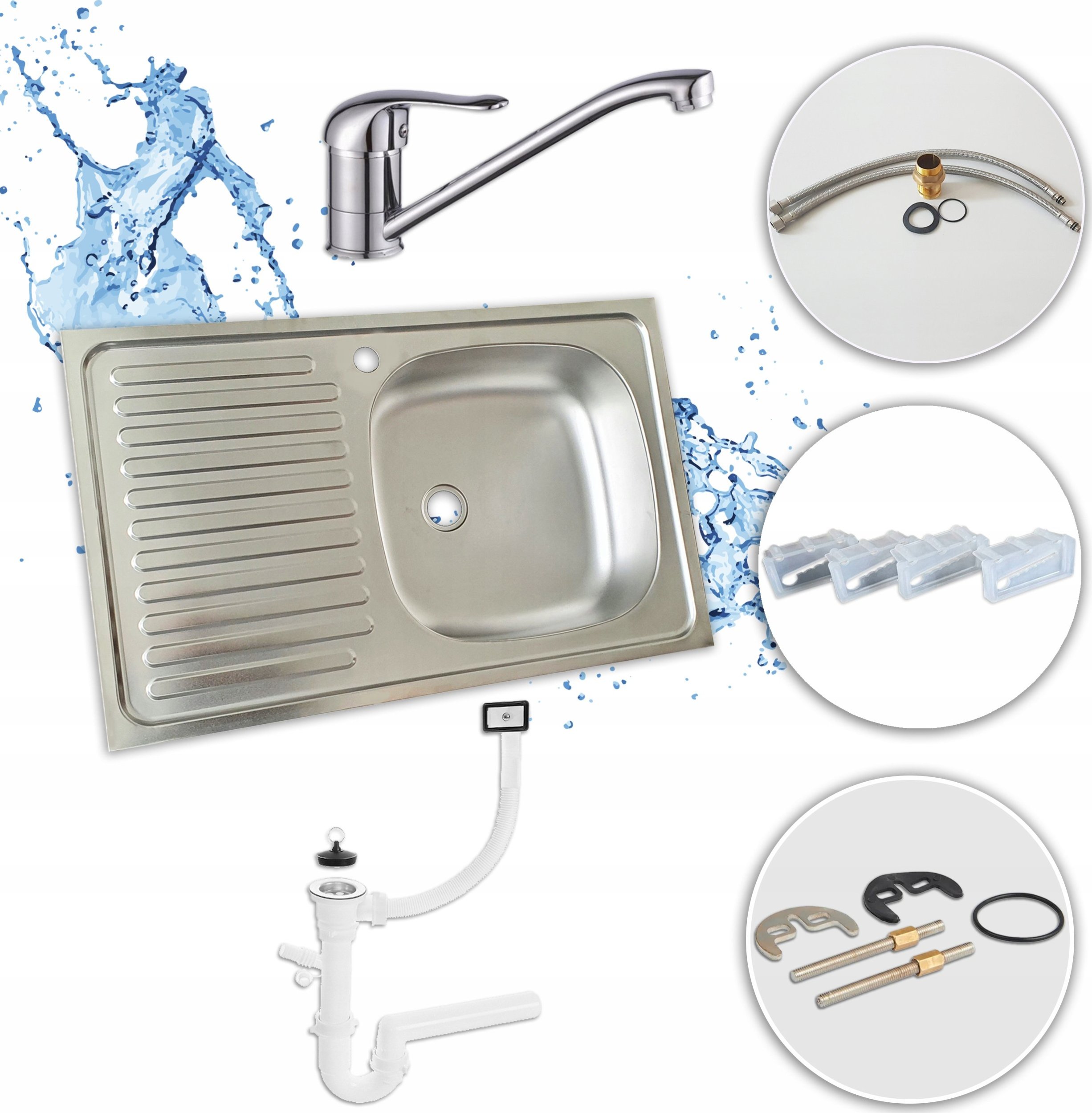 Stamar Zestaw Zlewozmywak Stalowy 80x50 Nakładany z Otworem Bateria Obrotowa Syfon