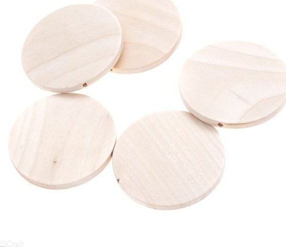 TIP-TOP DREWNIANE KORALIKI, MONETKI 50 MM, 5 SZT.