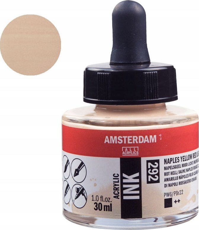 Artequipment Amsterdam Acrylic Ink Bottle Naples Yellow Red Light 292