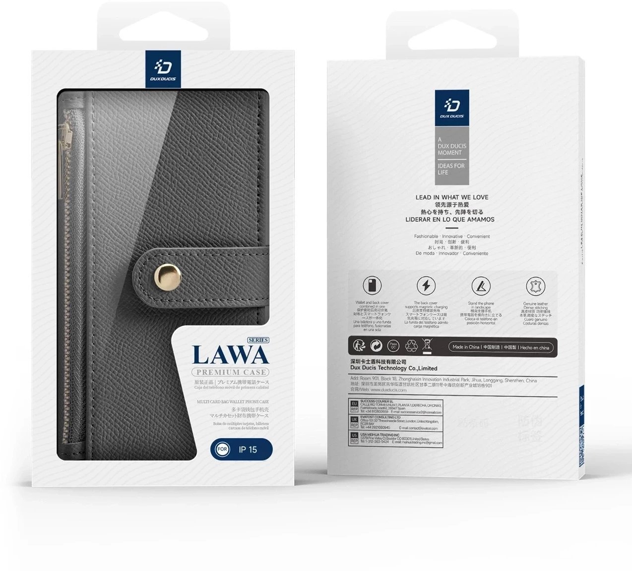 Etui do iPhone 15 Dux Ducis Lawa Skórzane Portfel MagSafe Szare