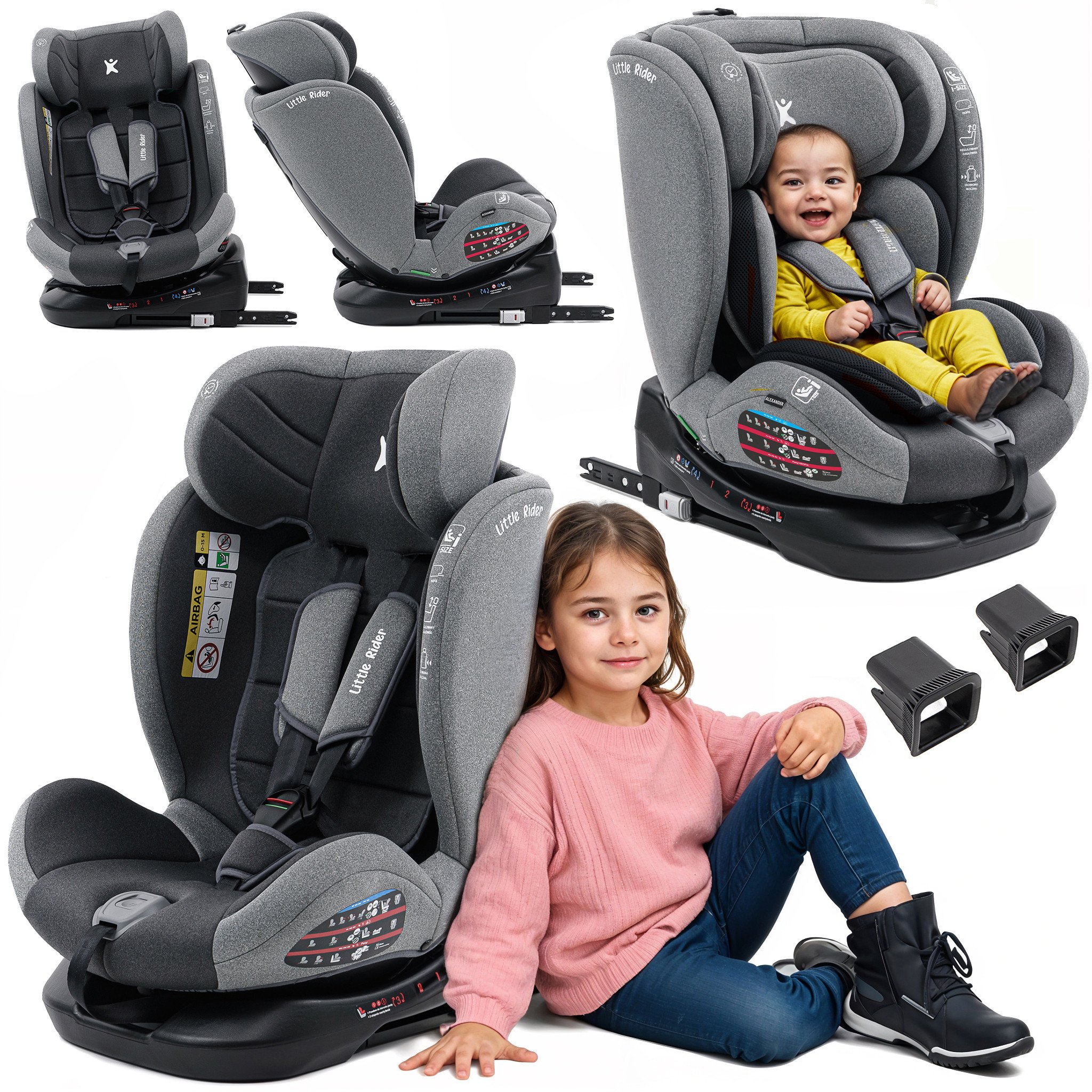 Fotelik samochodowy KinderKraft FOTELIK SAMOCHODOWY obrotowy 360 szaro-czarny 40-150 CM R129 ISOFIX