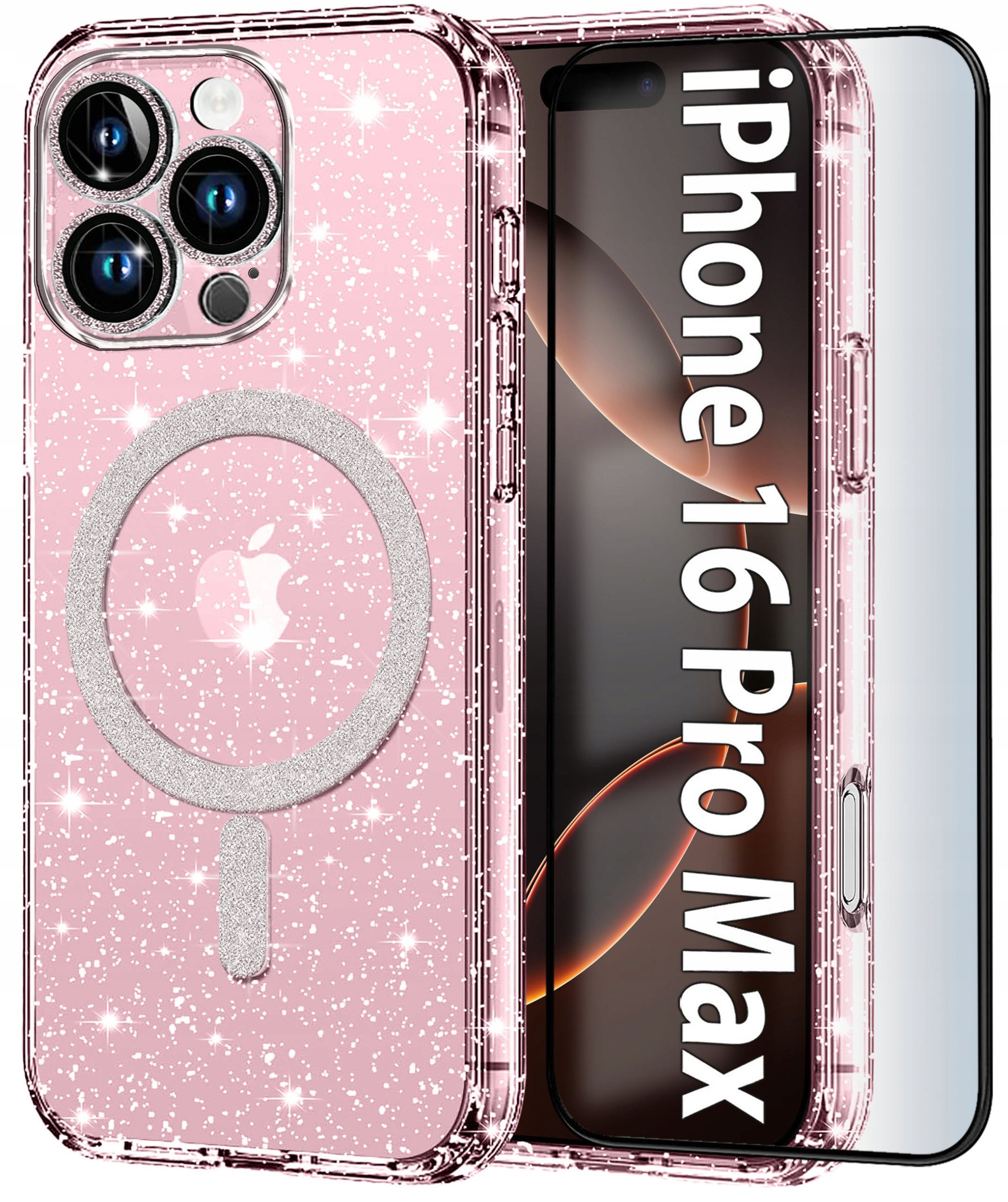 Etui do iPhone 16 Pro Max BROKATOWE do MagSafe CLEAR SHINE Szkło na ekran
