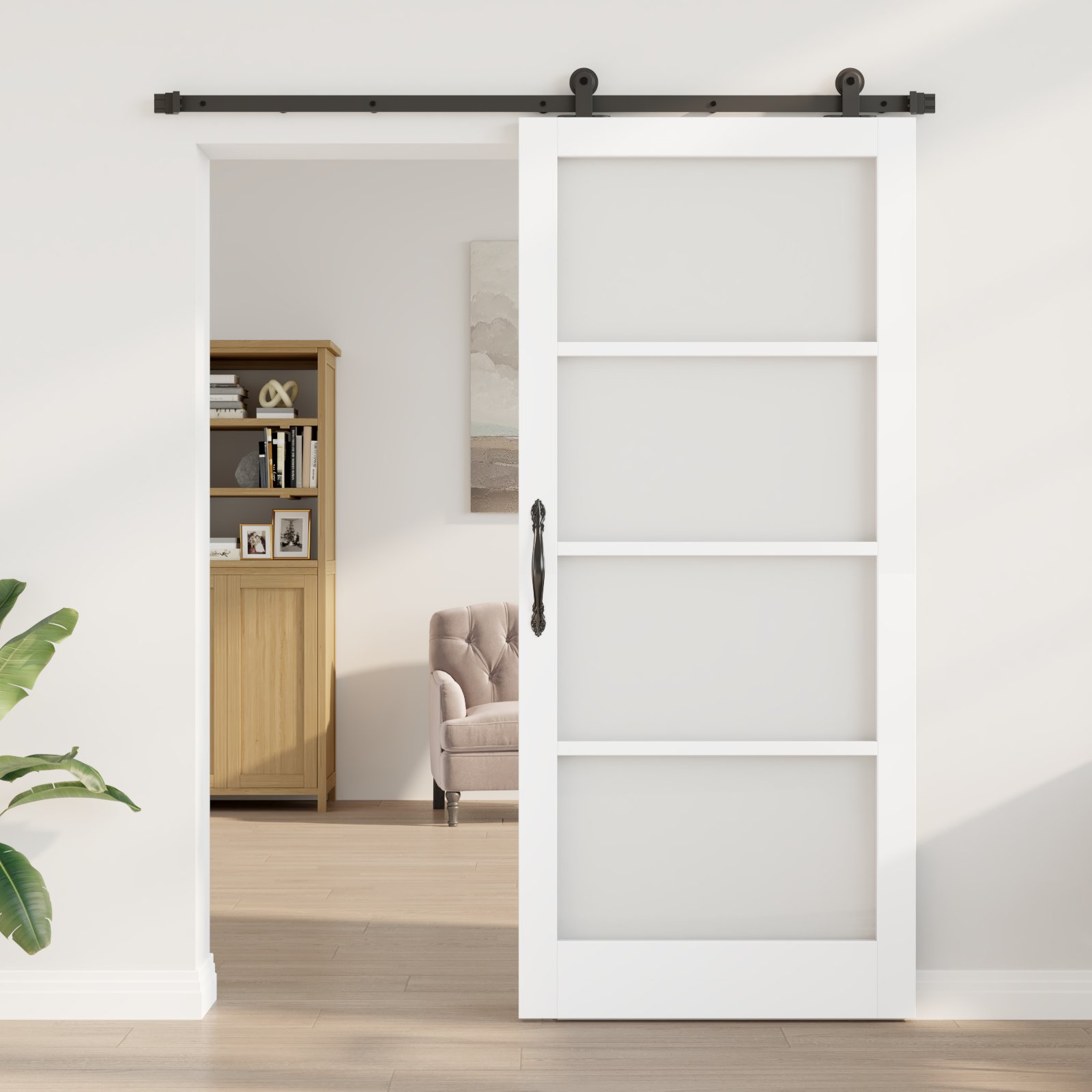 Drzwi przesuwne vidaXL z zestawem okuć 'ORKDAL'Białe z solidnego drewna i szkła