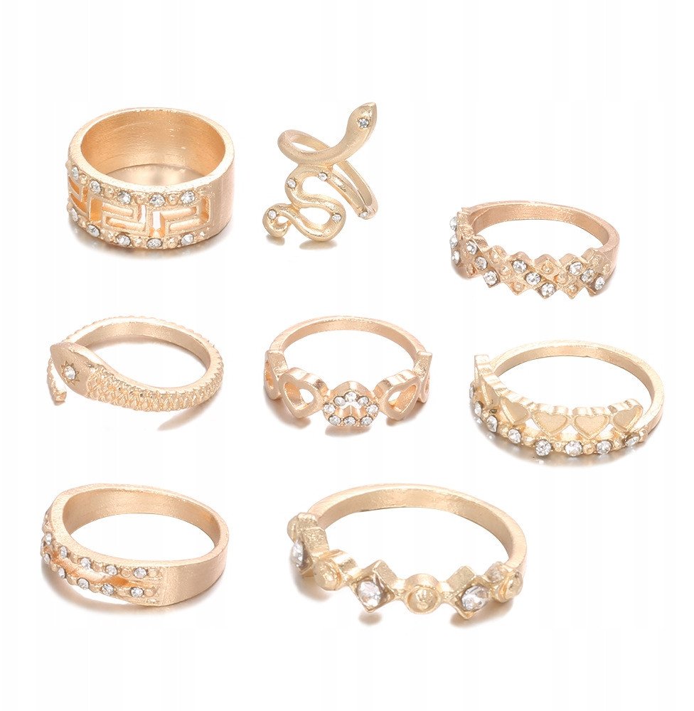 Złoty ZESTAW PIERŚCIONKÓW RETRO PUNK BOHO 06