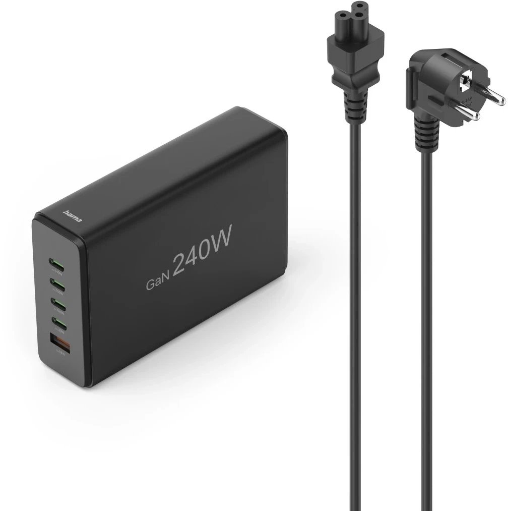 HAMA STACJA ŁADUJĄCA O MOCY 240W,4X USB-C, 1X USB-A, CZARNA