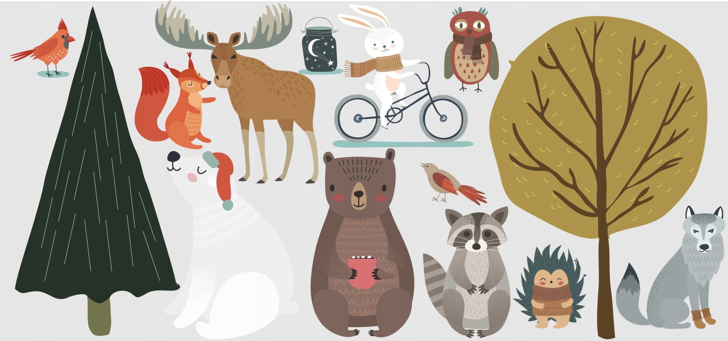 naSciane Naklejki Las miś lis królik leśne zwierzęta z lasu