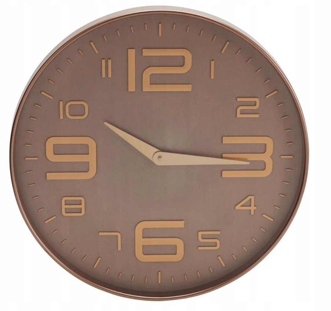 Zegar ścienny okrągły brązowy złote cyfry nowoczesny duży 50cm 1szt