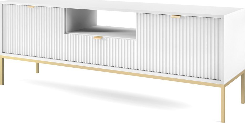 Ravio Stylowa szafka RTV Kioto RTV154 w kolorze białym i złotymi nóżkami