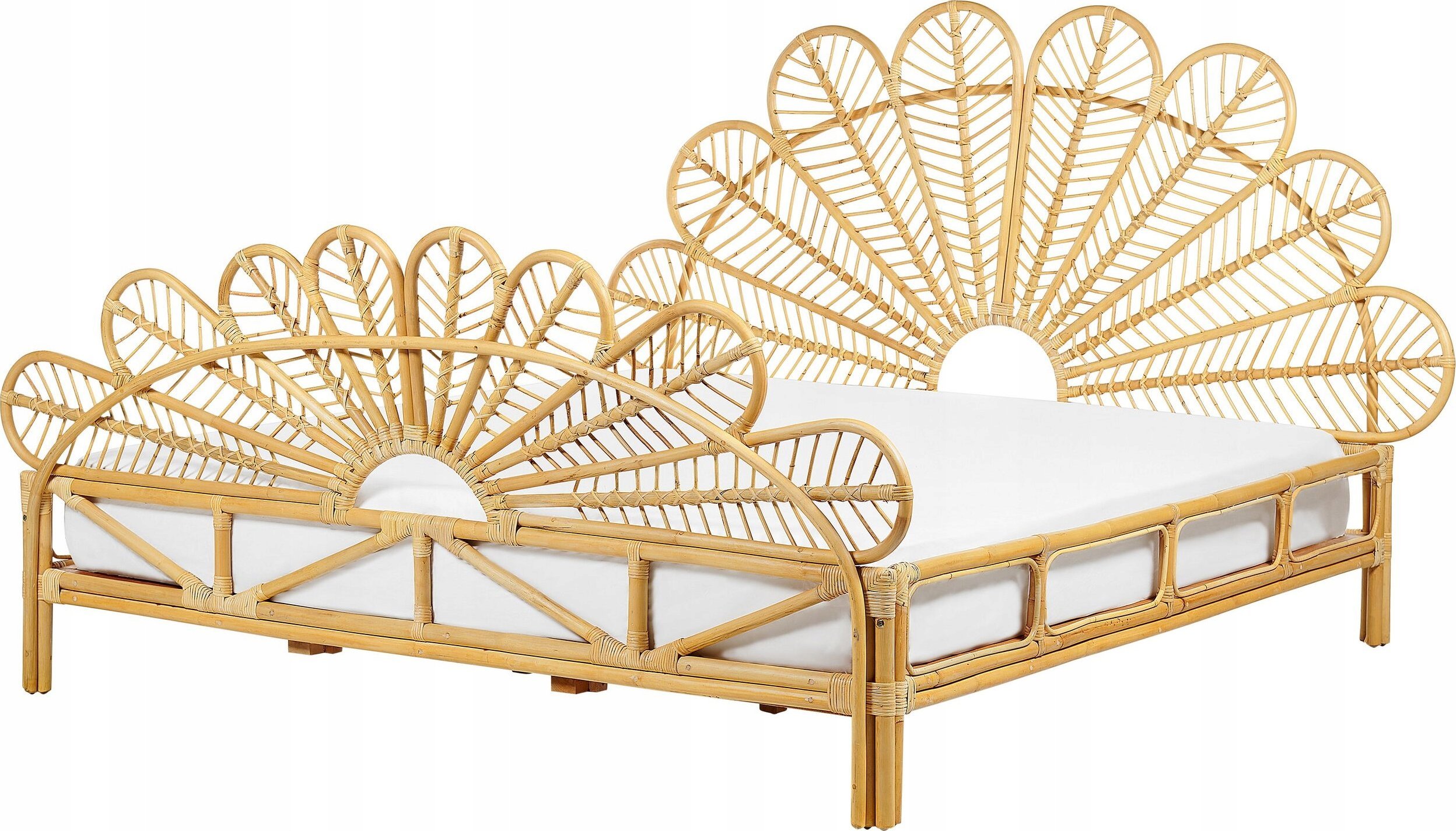Beliani Łóżko paw rattanowe 180 x 200 cm jasne drewno FLORENTINE