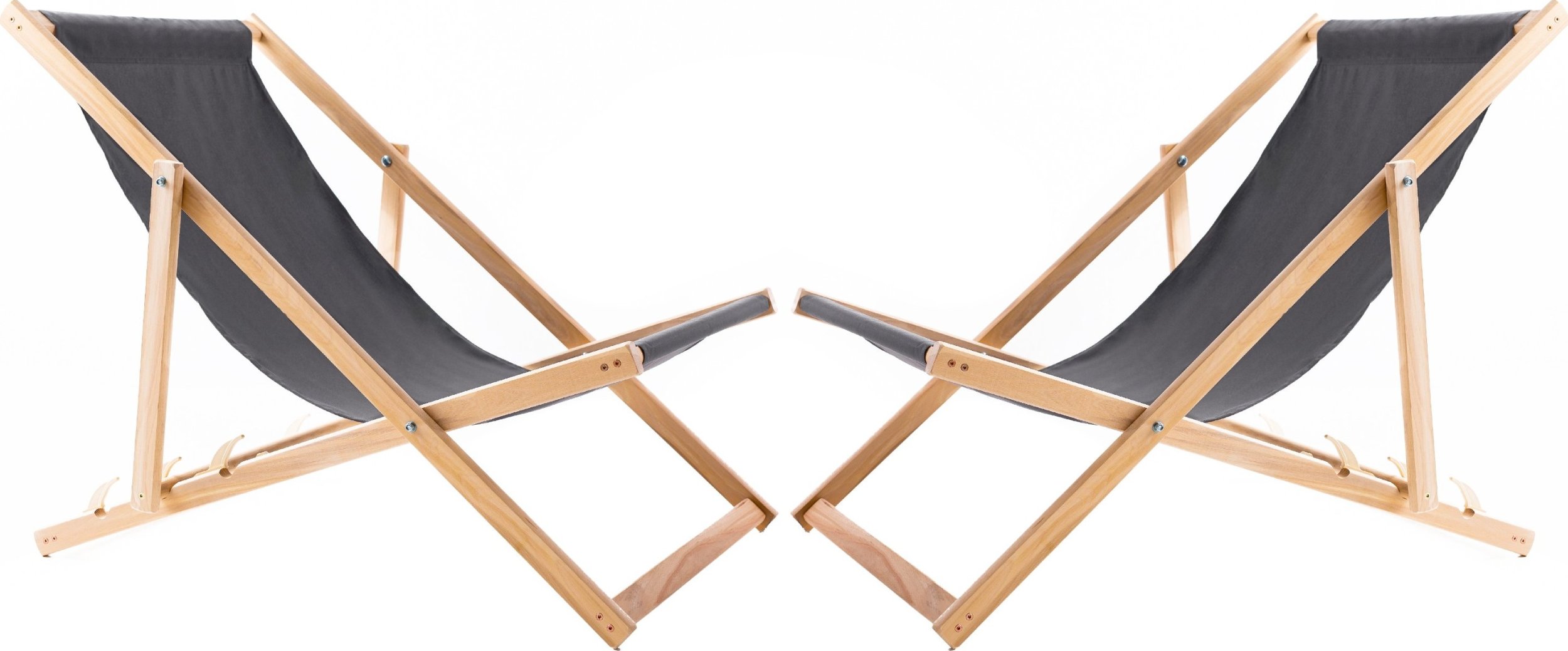 2X LEŻAK PLAŻOWY OGRODOWY DREWNIANY SKŁADANY WOODOK ciemno-szara tkanina