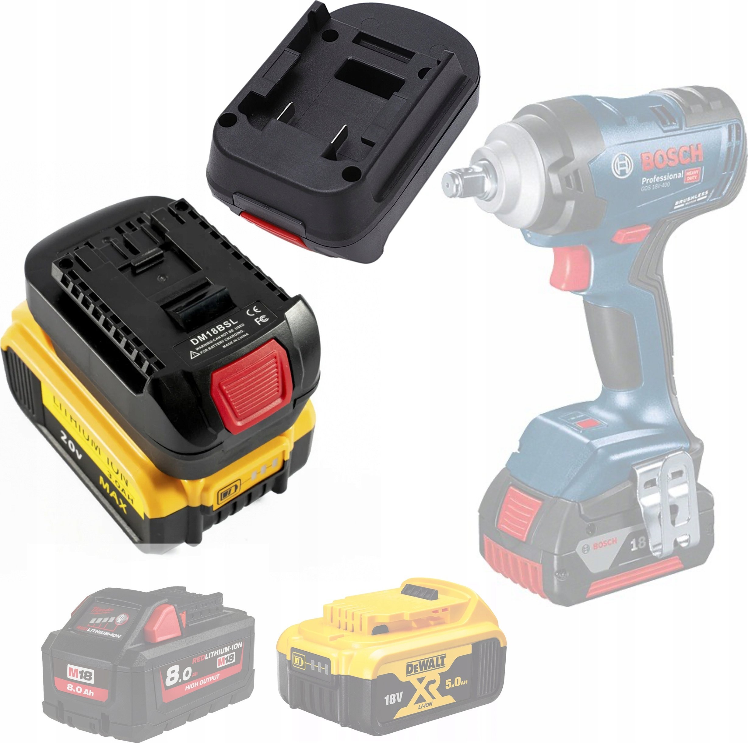 Rosfix ADAPTER AKUMULATORA PRZEJSCIÓWKA DEWALT 18V 20V MILWAUKEE M18 DO BOSCH