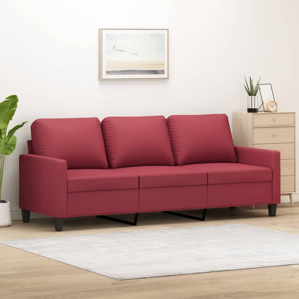 vidaXL vidaXL 3-osobowa sofa, winna czerwień, 180 cm, sztuczna skóra
