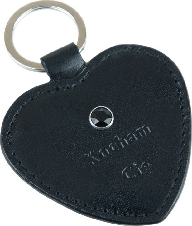 Breloczek Stefania Skórzany brelok serce "kocham cię" z czarnym kryształem swarovskiego