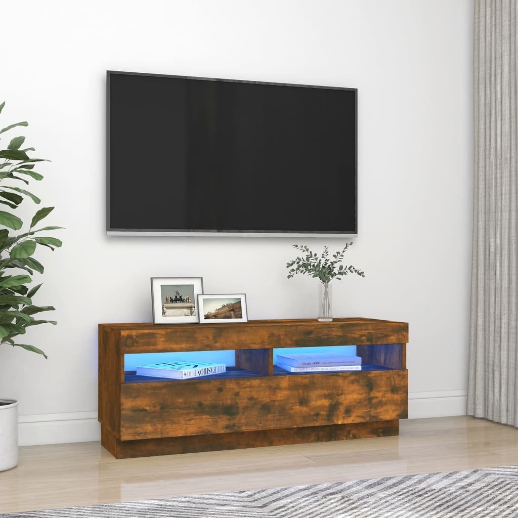 vidaXL vidaXL Szafka pod TV z oświetleniem LED, przydymiony dąb, 100x35x40 cm