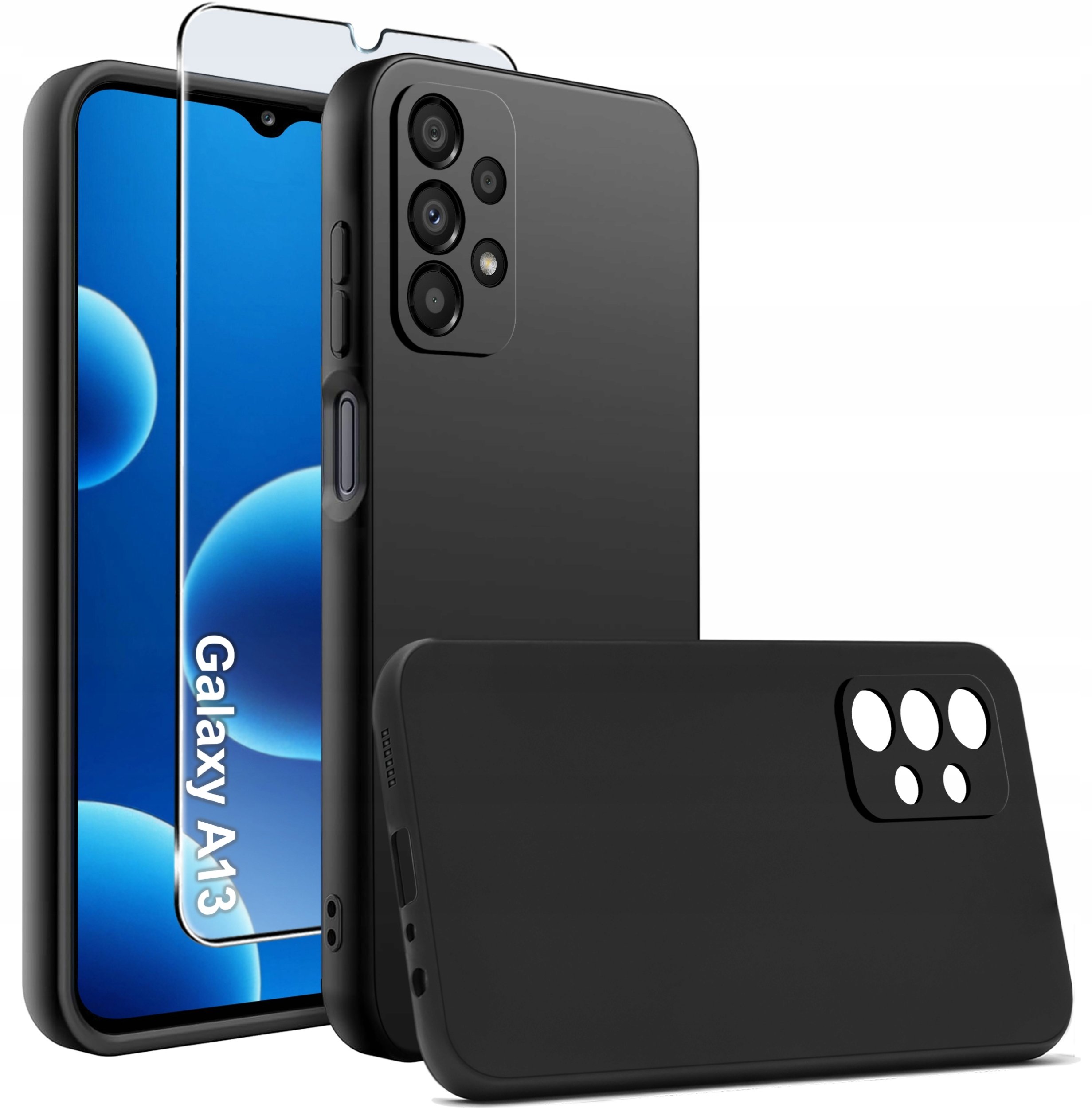 krainaGSM Etui Czarny matowy Silikon Slim do Samsung A13 4G + SZKŁO 9H