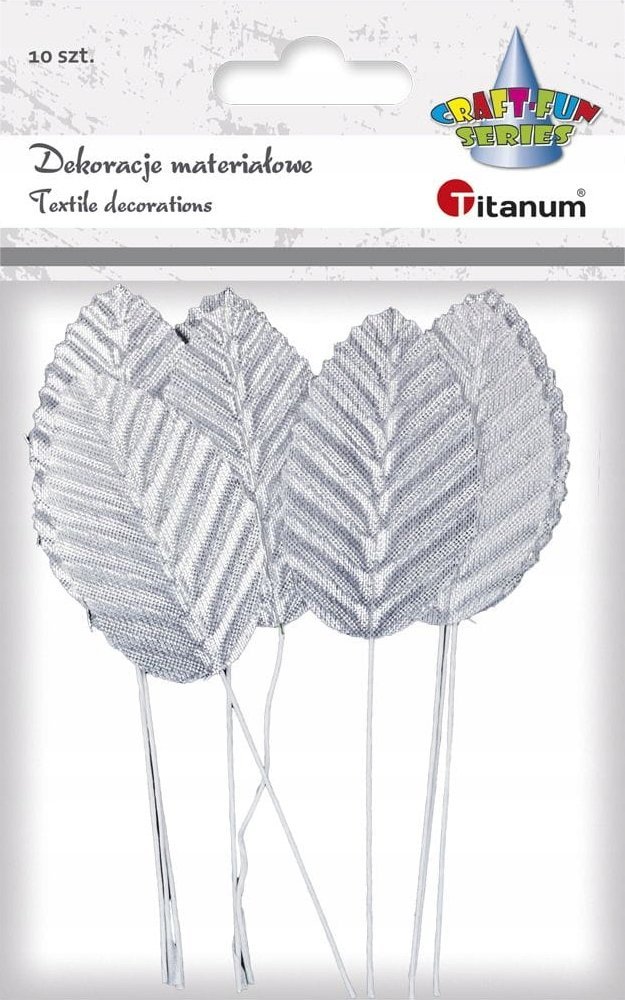 Titanum Liście materiałowe na druciku 10szt srebrne