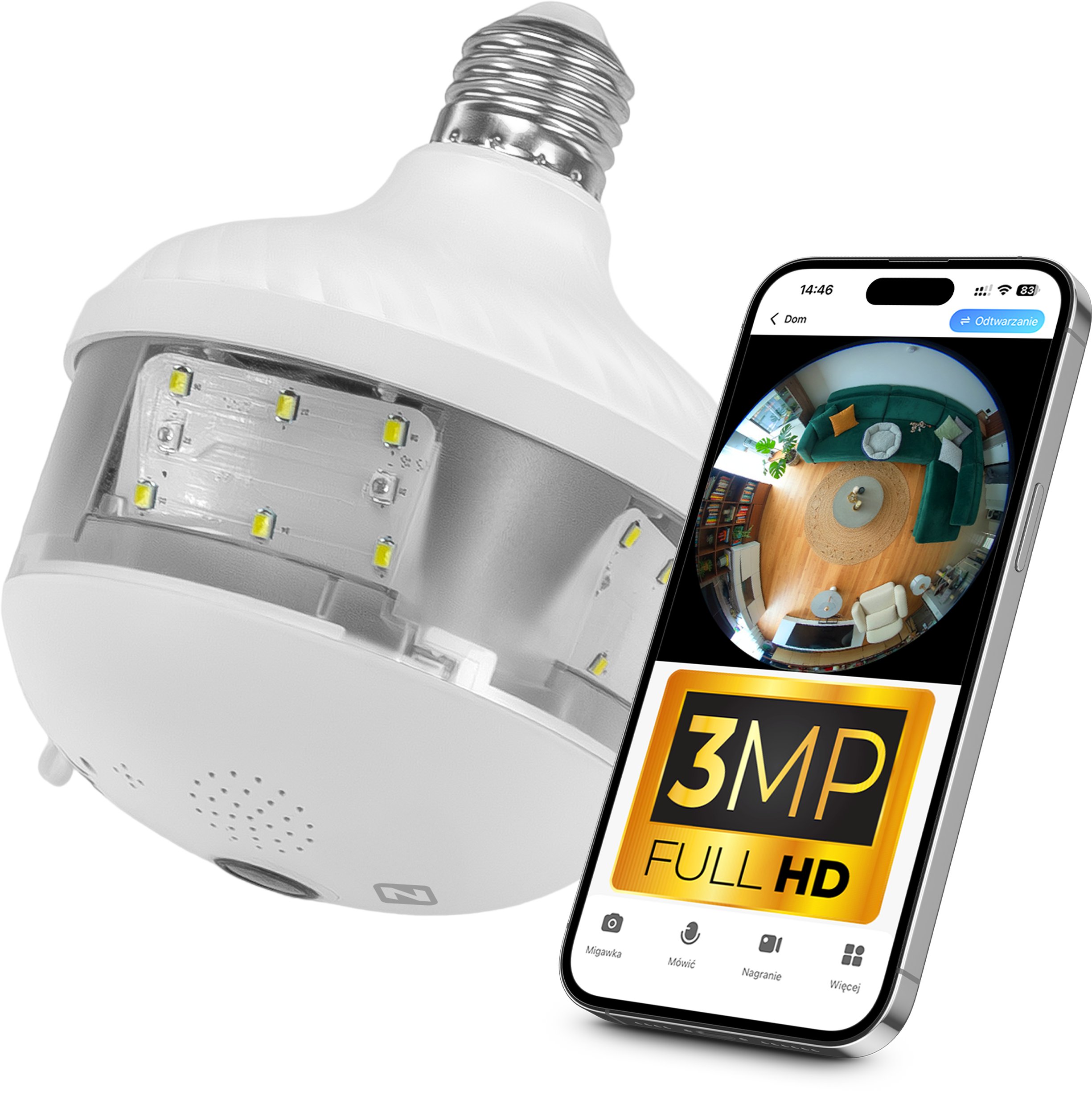 Kamera Żarówka IP WiFI Z3 3MPx DUAL LIGHT Zintronic IKZW310V1