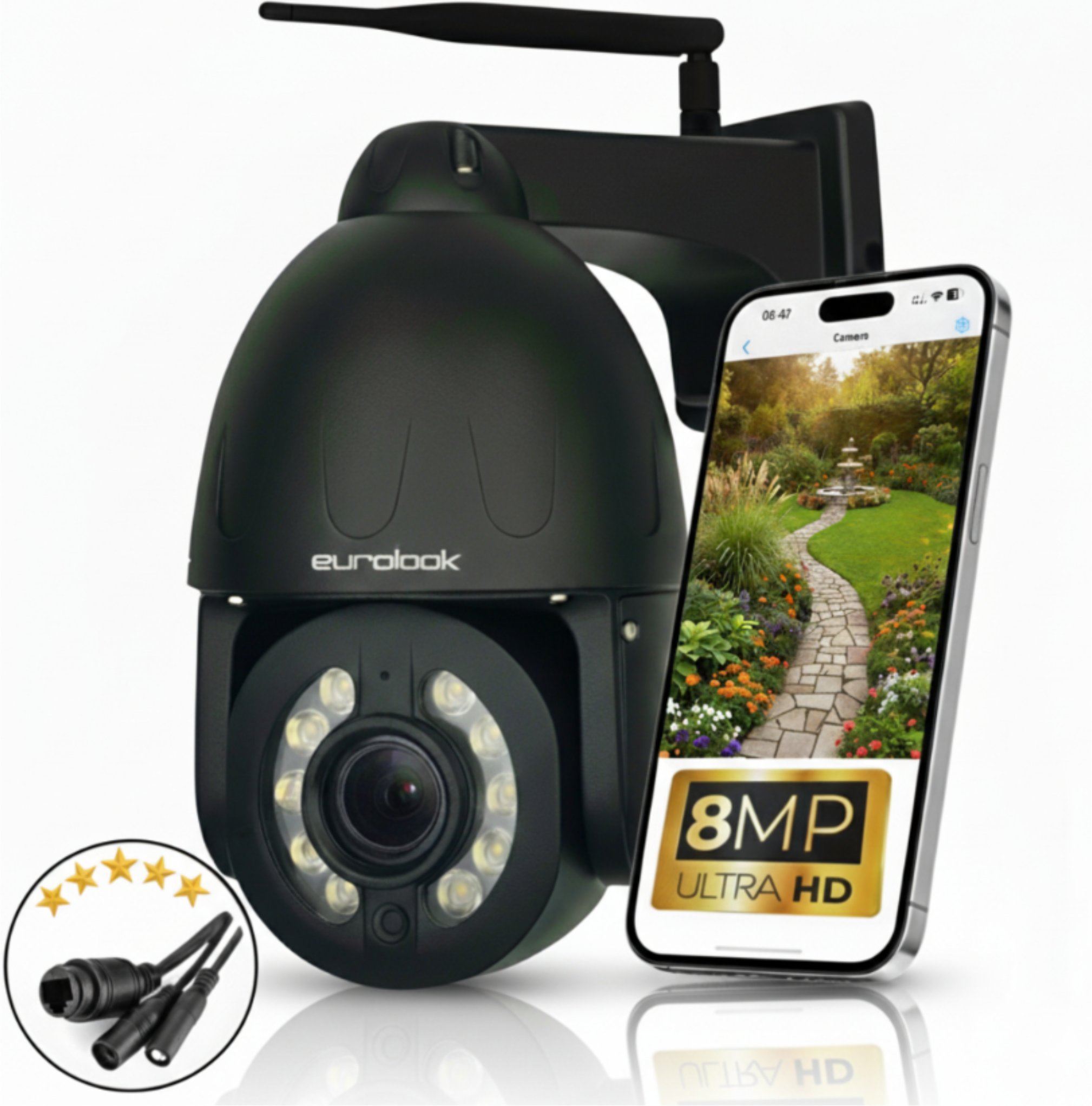 BEZPRZEWODOWA OBROTOWA ZEWNĘTRZNA KAMERA WIFI 8MPX UHD 5X ZOOM APLIKACJA IR