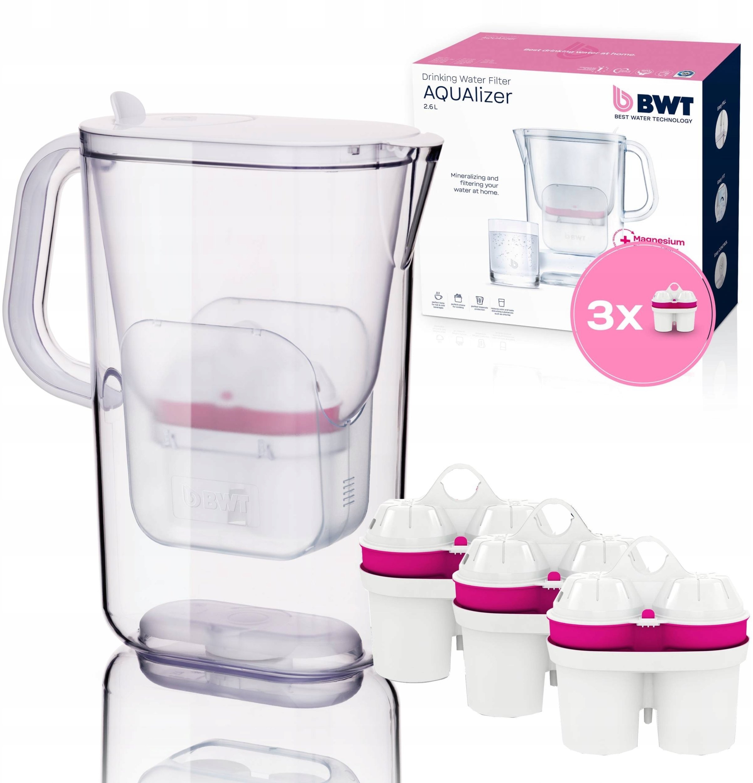 Dzbanek filtrujący BWT Dzbanek filtrujący wodę AQUAlizer 2.6l + 3 wkłady magnezowe