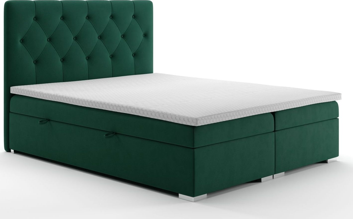 LAVERTO Łóżko kontynentalne INTENSO 160x200 zielone velvet z pojemnikiem