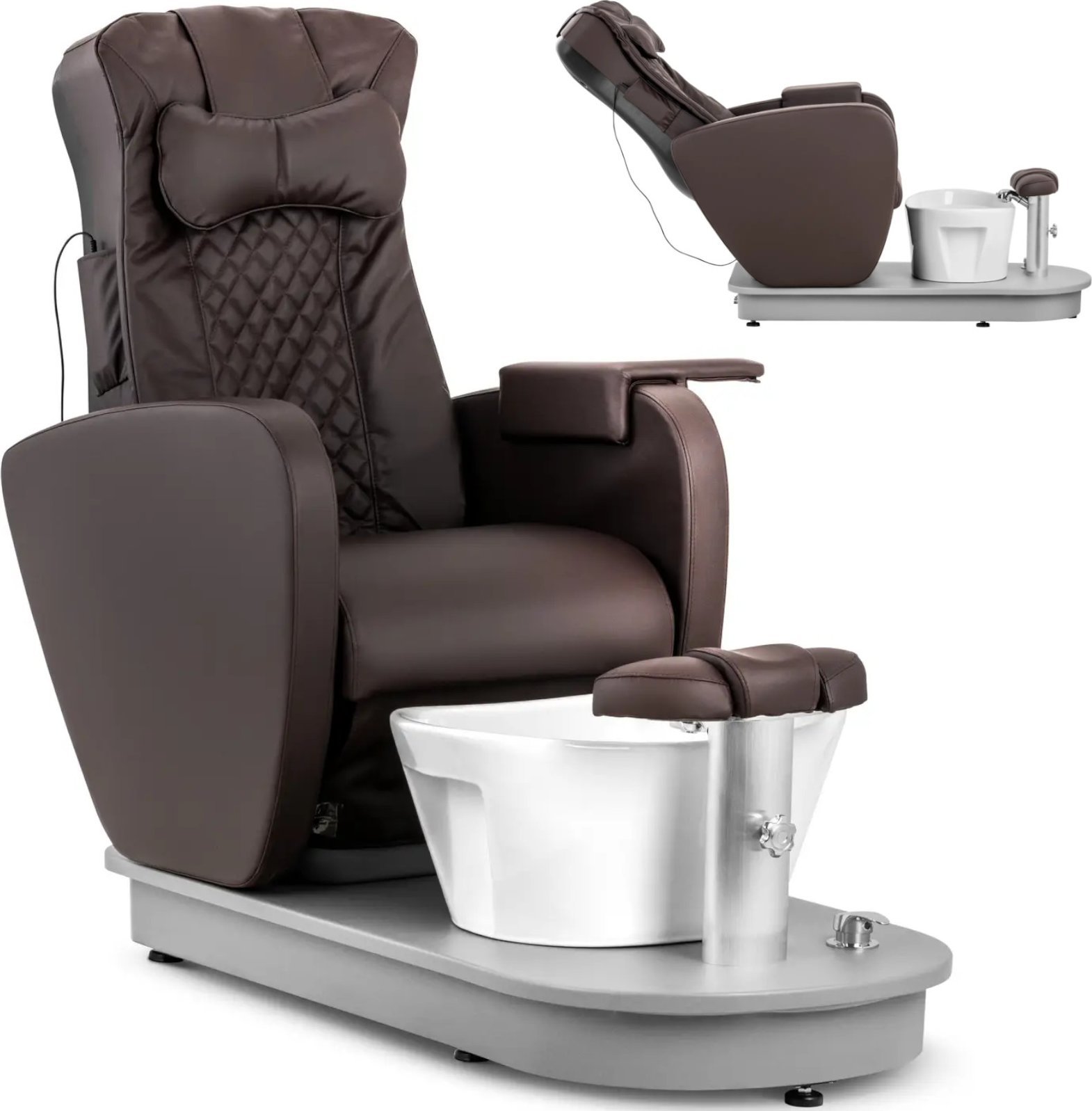 Physa Fotel podologiczny kosmetyczny do pedicure z brodzikiem elektryczny BOGOTA - brązowy Fotel podologiczny kosmetyczny do pedicure z brodzikiem ele