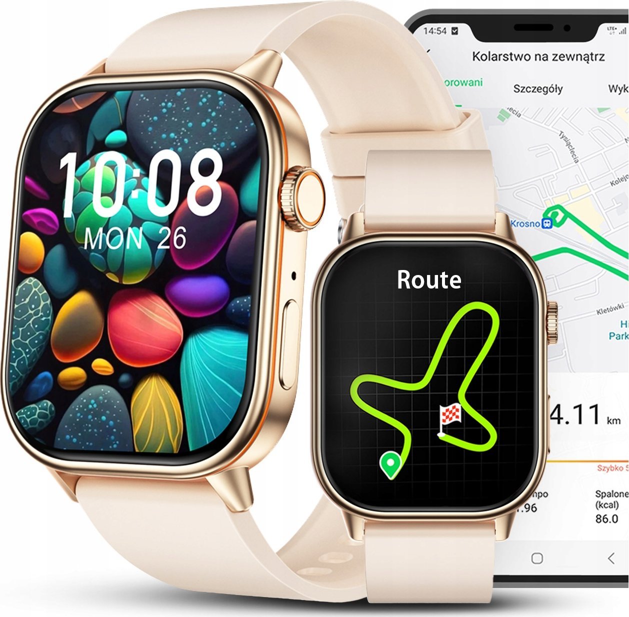 Smartwatch Zegarek Damski GPS Wodoodporny Rozmowy Sport Tętno Polskie Menu