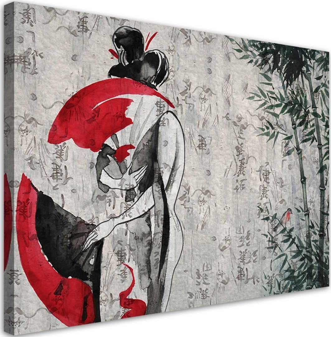 Feeby Obraz na płótnie, Japońska gejsza z wachlarzem - 120x80