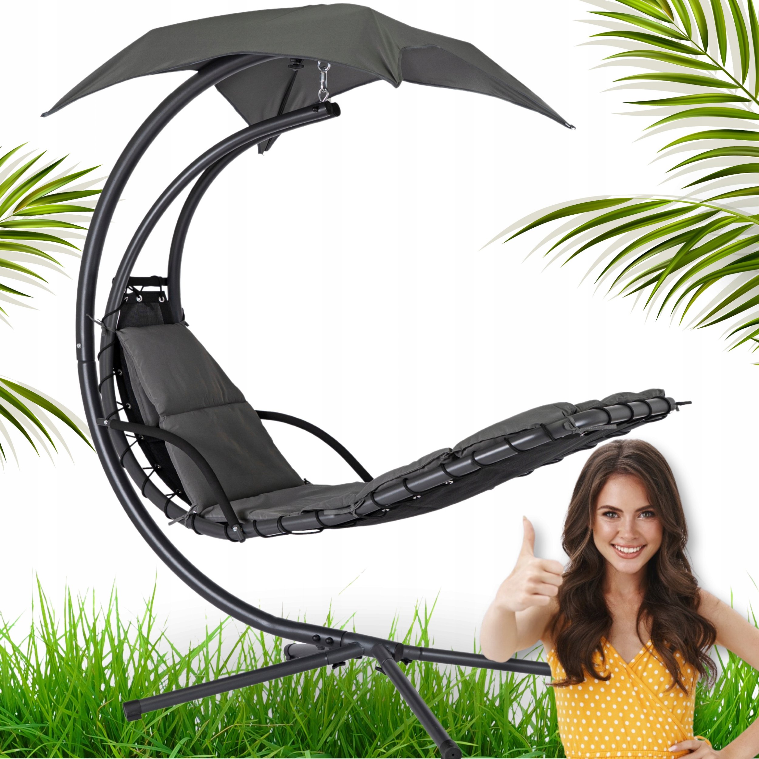 Huśtawka Ogrodowa Fotel Wiszący Hamak Ze Stelażem REBECA Szara