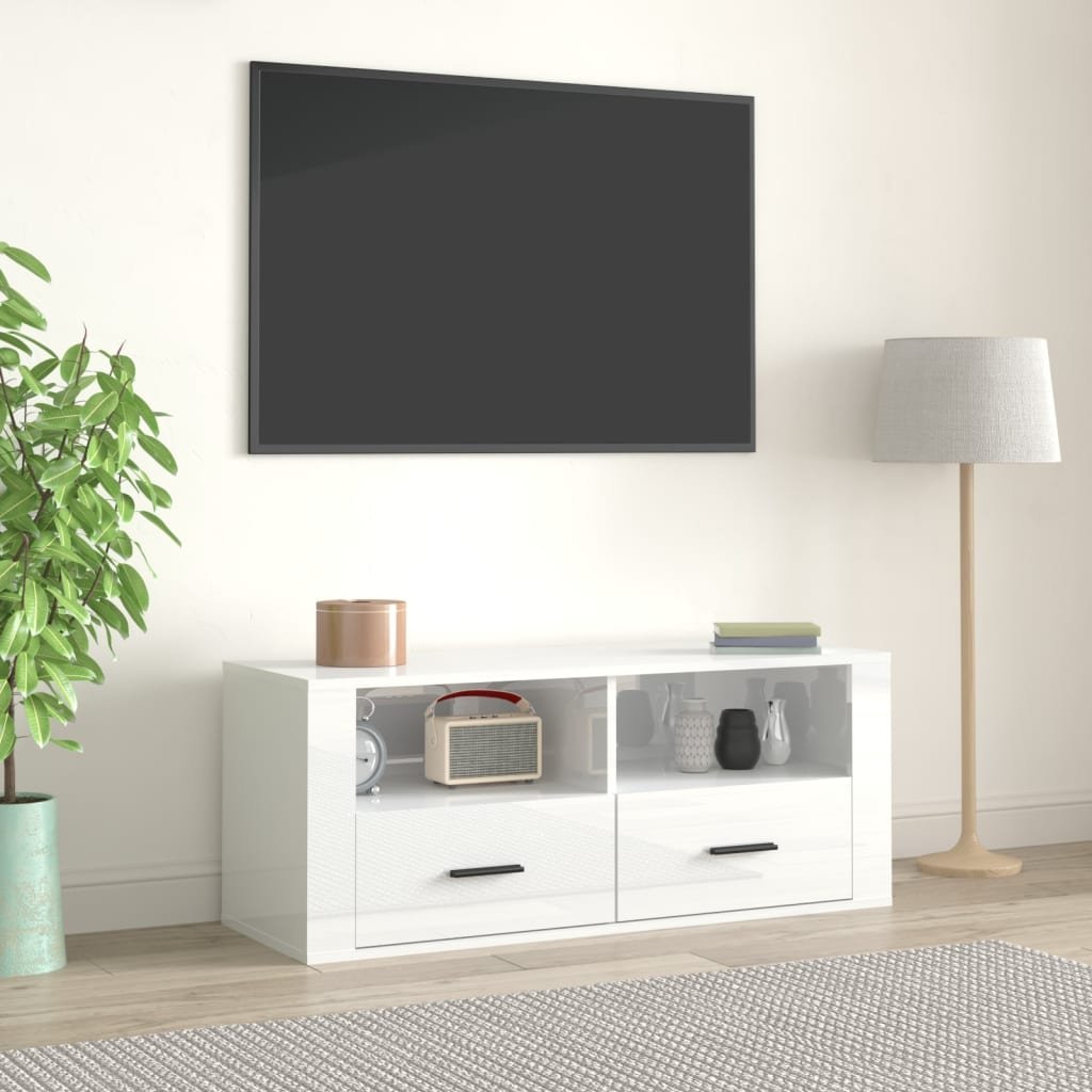 vidaXL vidaXL Szafka pod TV, wysoki połysk, biała, 100x35x40 cm