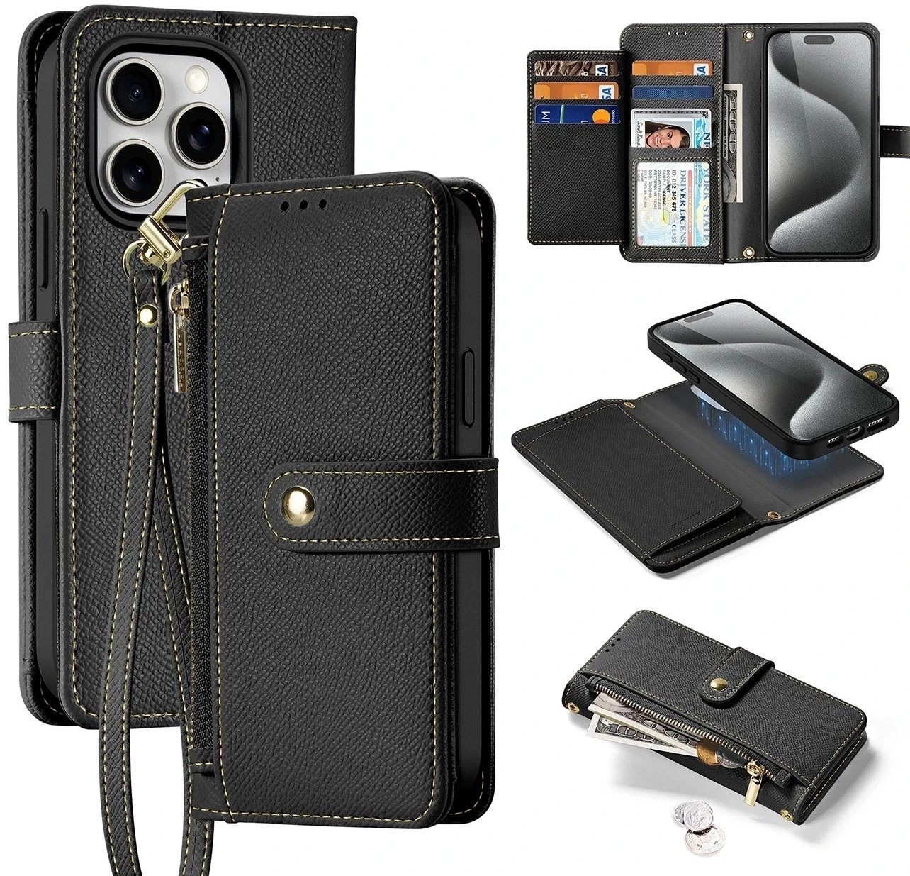 Etui do iPhone 15 Pro Max Dux Ducis Lawa Wallet Mag Skórzane Czarny