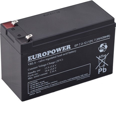 EMU EUROPOWER BATTERY 12V 7.2AH VRLA/EP7.2-12 T2