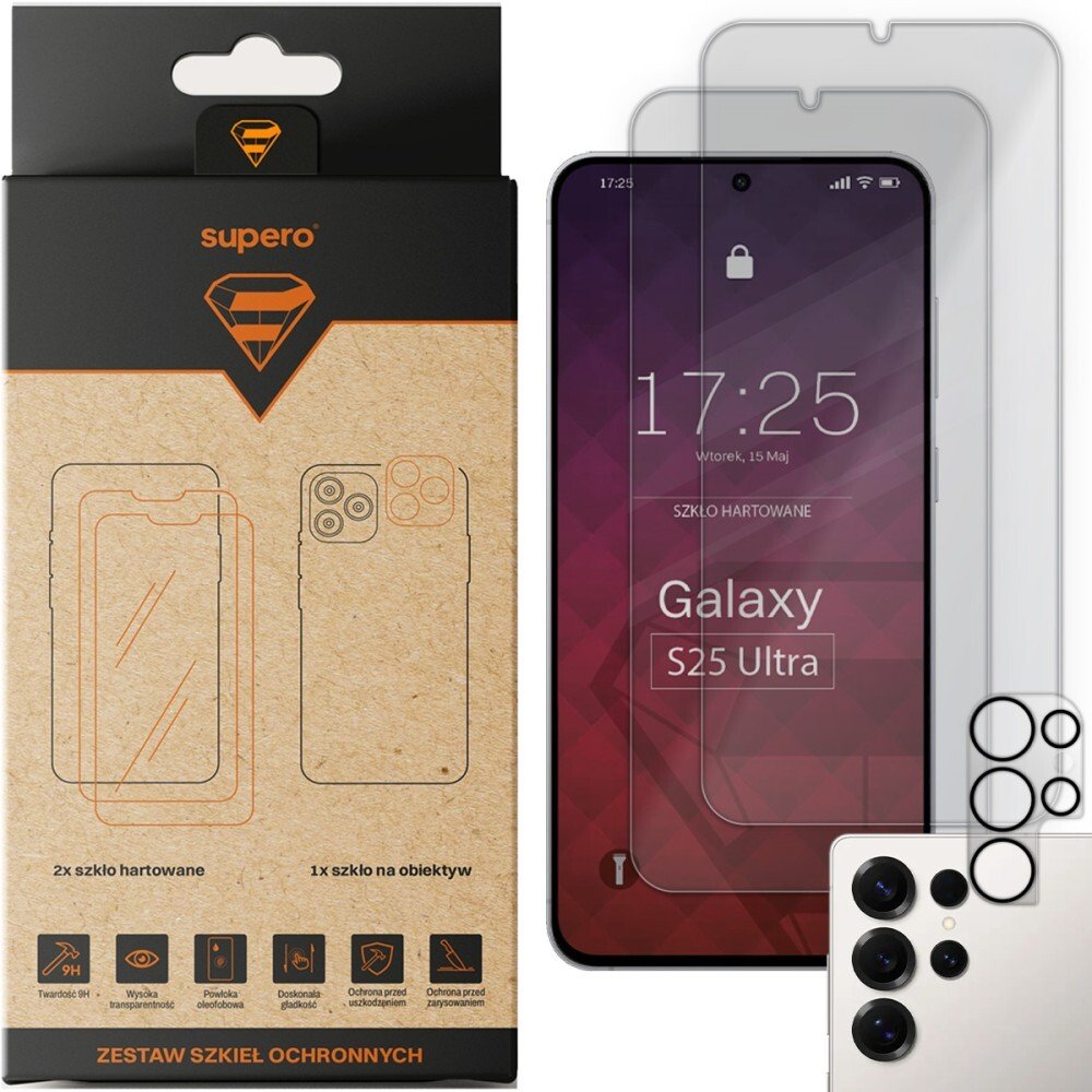 SUPERO Szkło hartowane do Samsung Galaxy S25 Ultra, 2 szt. + szkło na aparat
