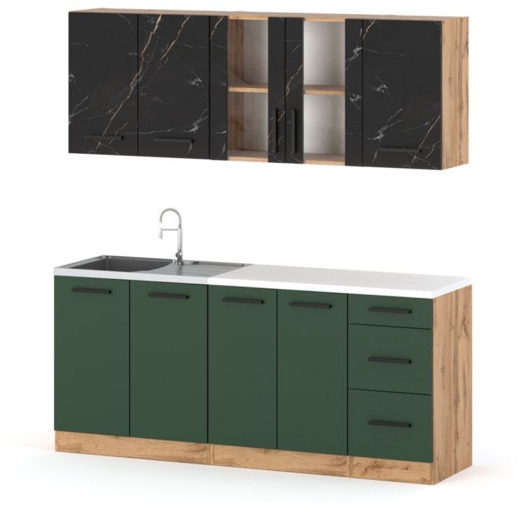 Kuchnia Mała Nowoczesna Blat Rest 2.0m Wotan Butelkowa Zieleń San Sebastian