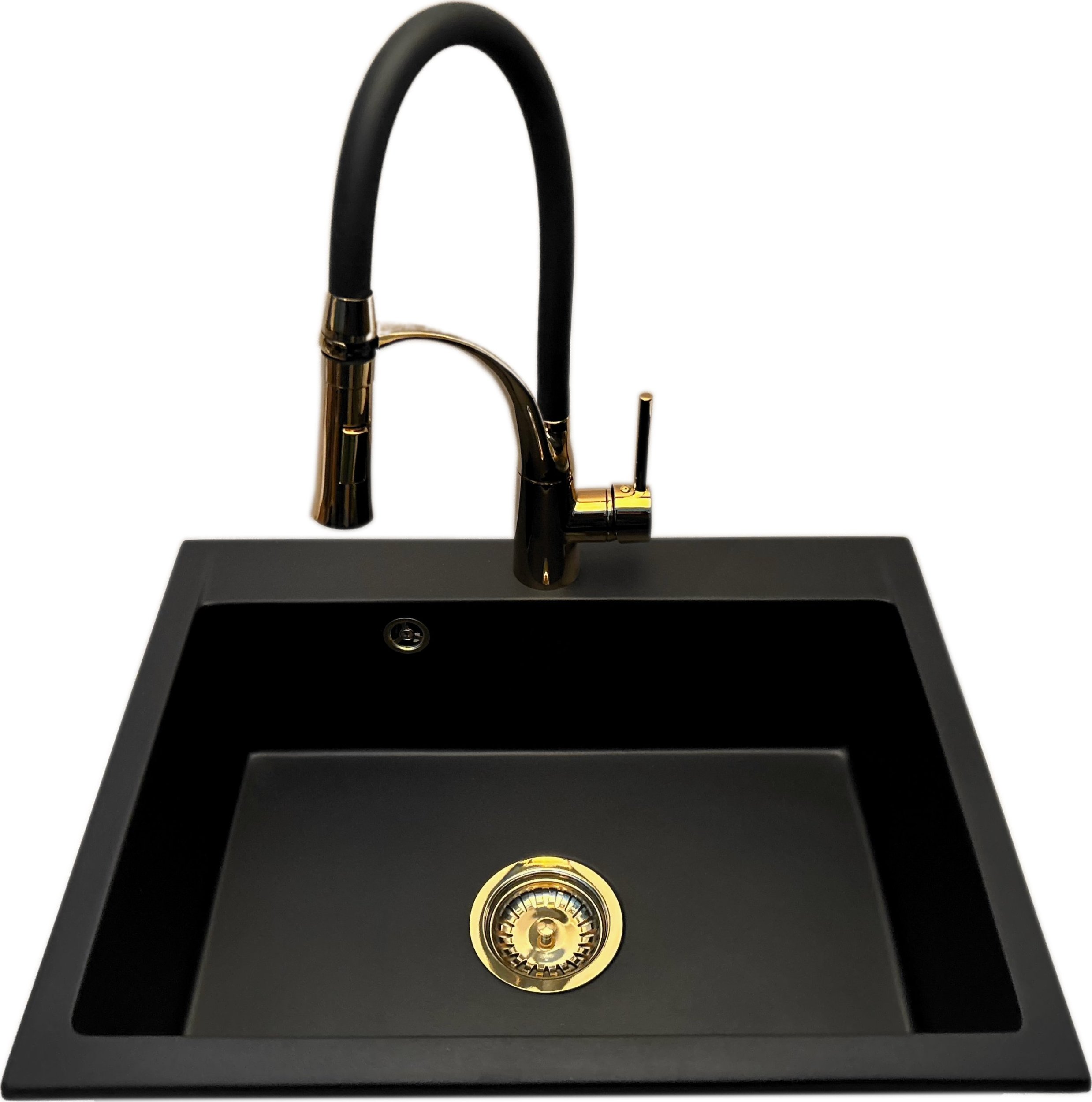 Zlewozmywak PREHNIT Zlewozmywak jednokomorowy ELAN czarny + bateria NEXO złota