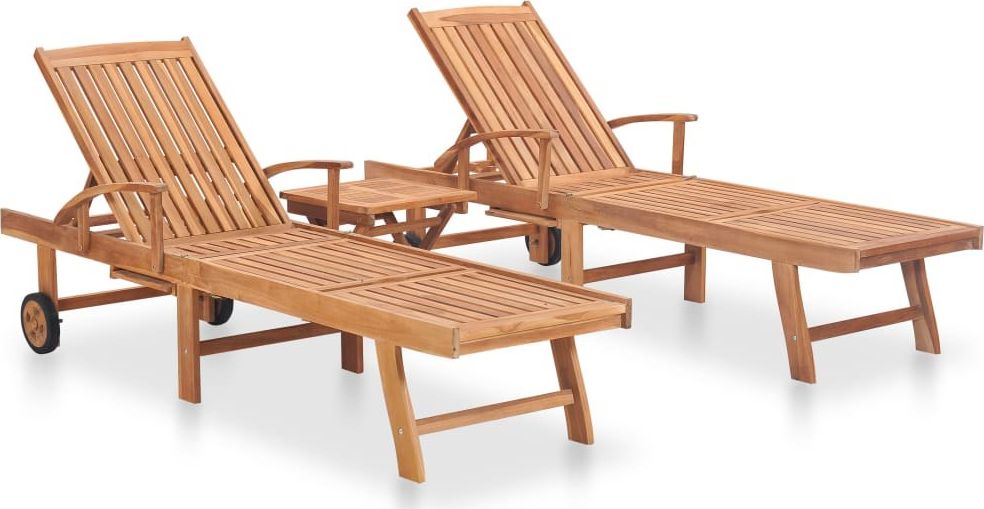 vidaXL Leżaki ze stolikiem 2 szt. lite drewno tekowe