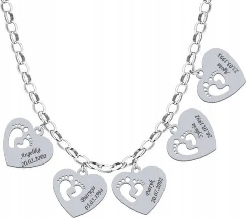 Radziszewska Jewellery Naszyjnik Srebrny Serce ze Stópkami Łańcuszek Prezent Dzień Matki GRAWER