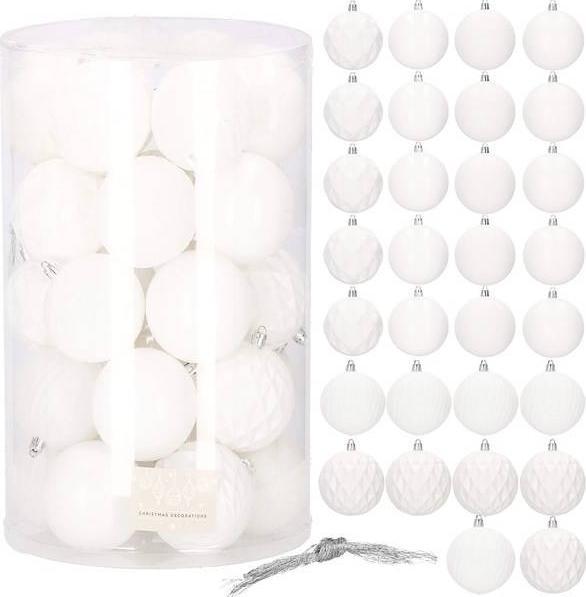 Springos Bombki choinkowe 30 szt. biały 8cm zestaw choinkowy UNIWERSALNY