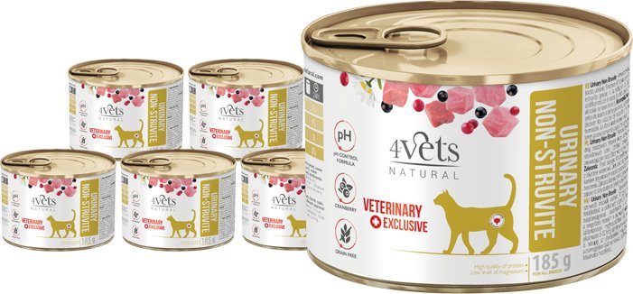 Mokra karma weterynaryjna dla kota ze schorzeniami dróg moczowych 4Vets Natural Urinary Non-struvite zestaw 6 x 185 g