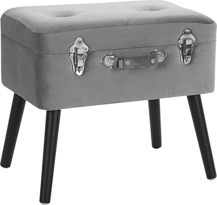 Beliani Stołek ze schowkiem welurowy szary MALLARD!