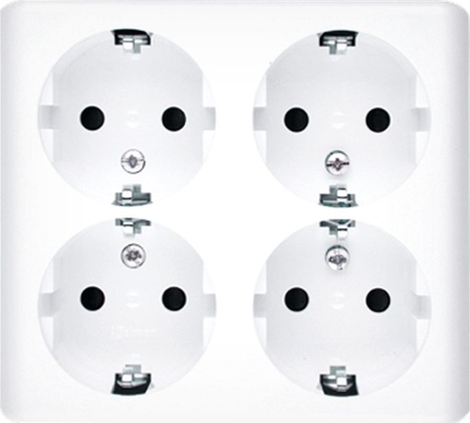 Kontakt-Simon Simon 54 Gniazdo poczwórne Schuko natynkowe z przesłonami wersja skandynawska białe EGSZ4NZ/11