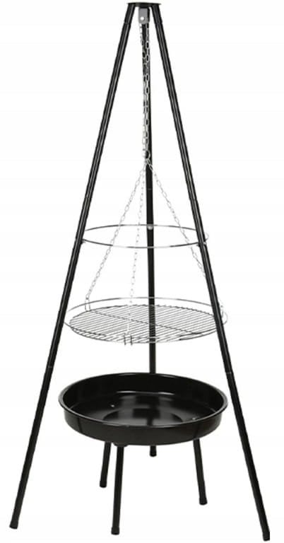 Grill wiszący z paleniskiem 52cm Stalowy czarny z rusztem chromowanym