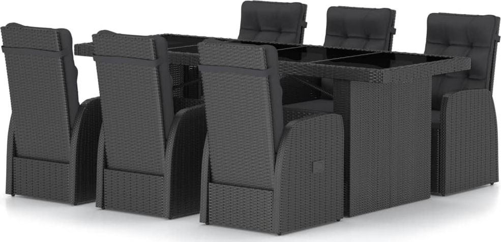 vidaXL 7-cz. zestaw mebli ogrodowych z poduszkami rattan PE czarny