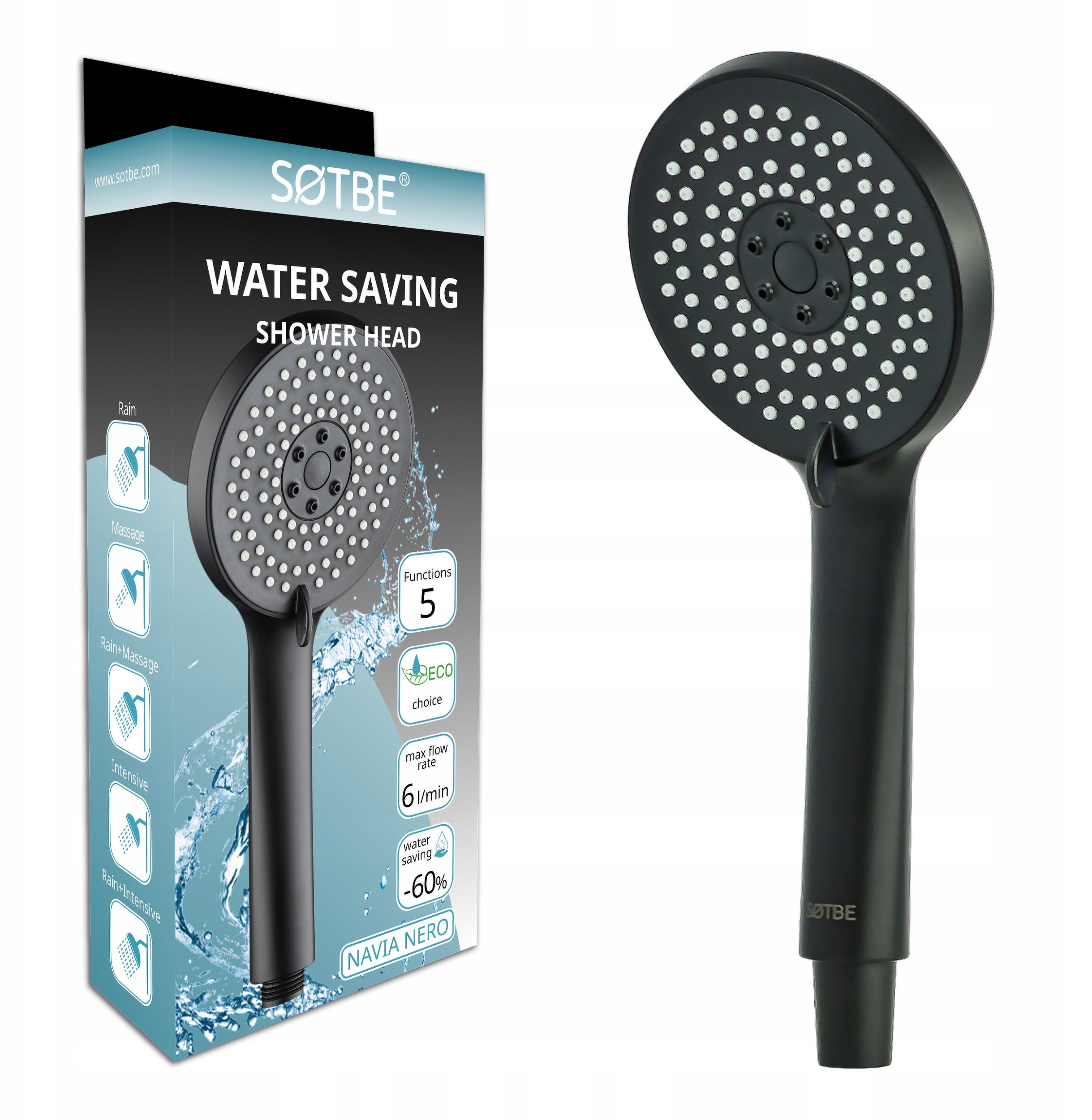 Słuchawka do prysznica 5 funkcji napowietrzona 6L/min ECO OSZCZĘDNA SOTBE