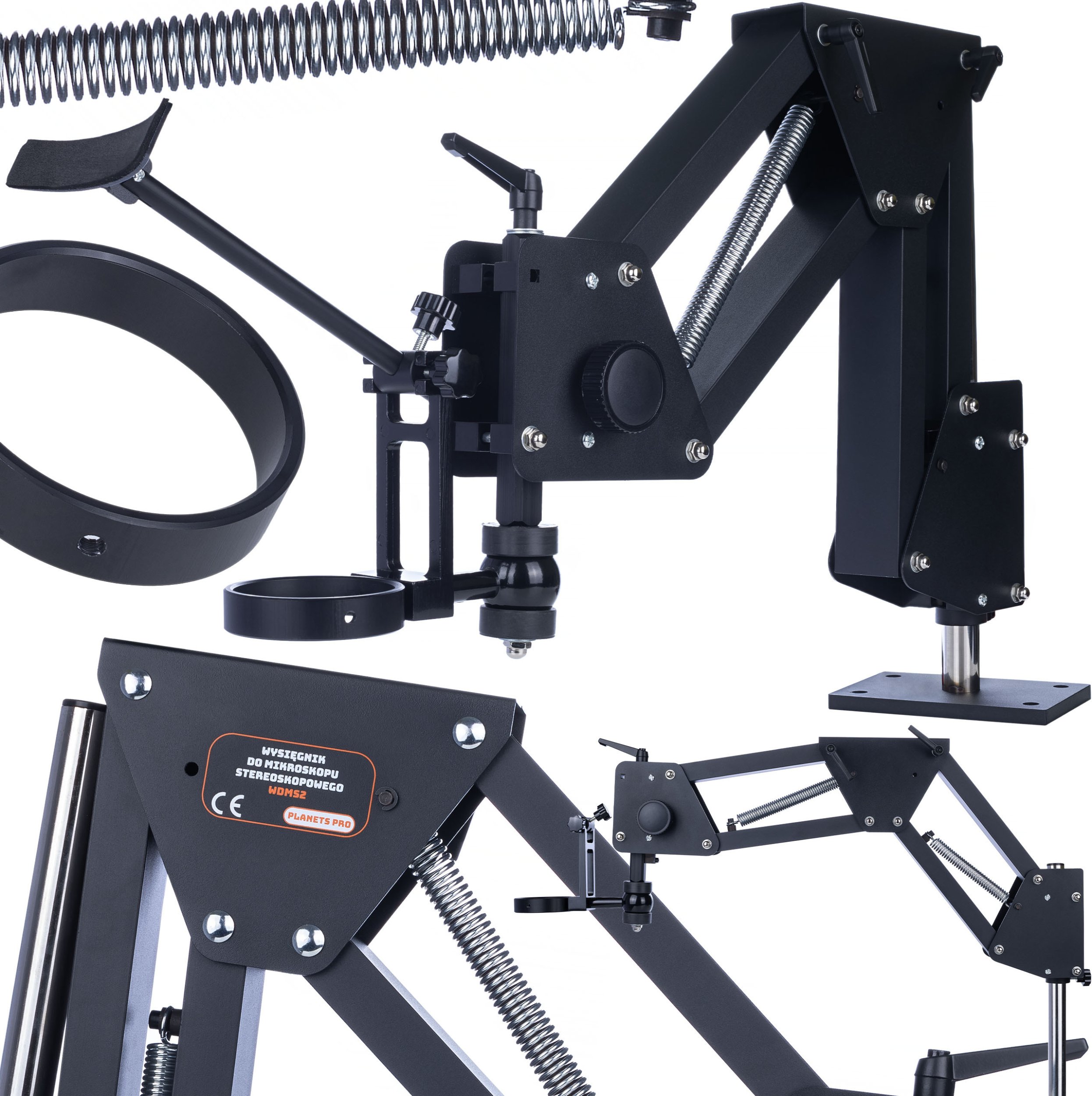 UCHWYT WYSIĘGNIK STOJAK DO MIKROSKOPU STABILNY REGULOWANY DUŻY ZASIĘG 80CM