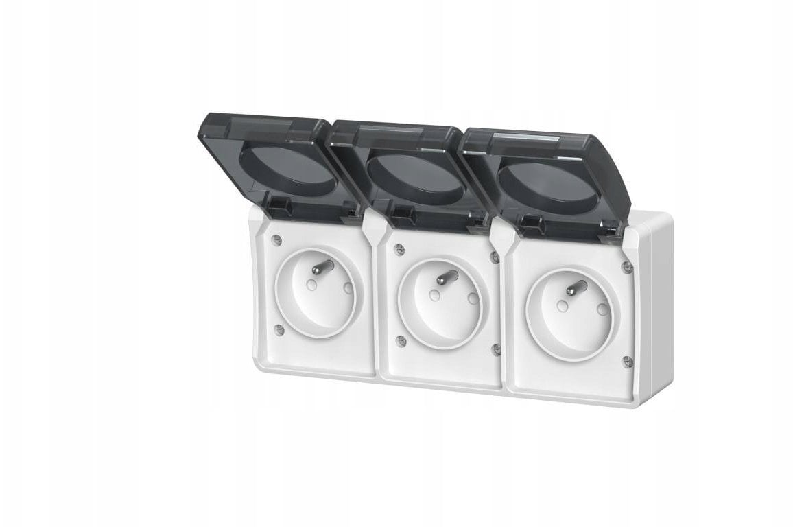 Düwi Gniazdo triple with grounding surface-mounted with smoke cover Aqua Plus IP44 białe / 40228