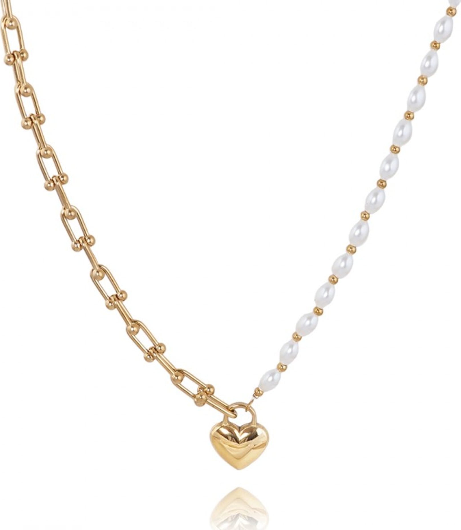 eCarla Naszyjnik z perłami, stal chirurgiczna platerowana złotem SERCE NST2105