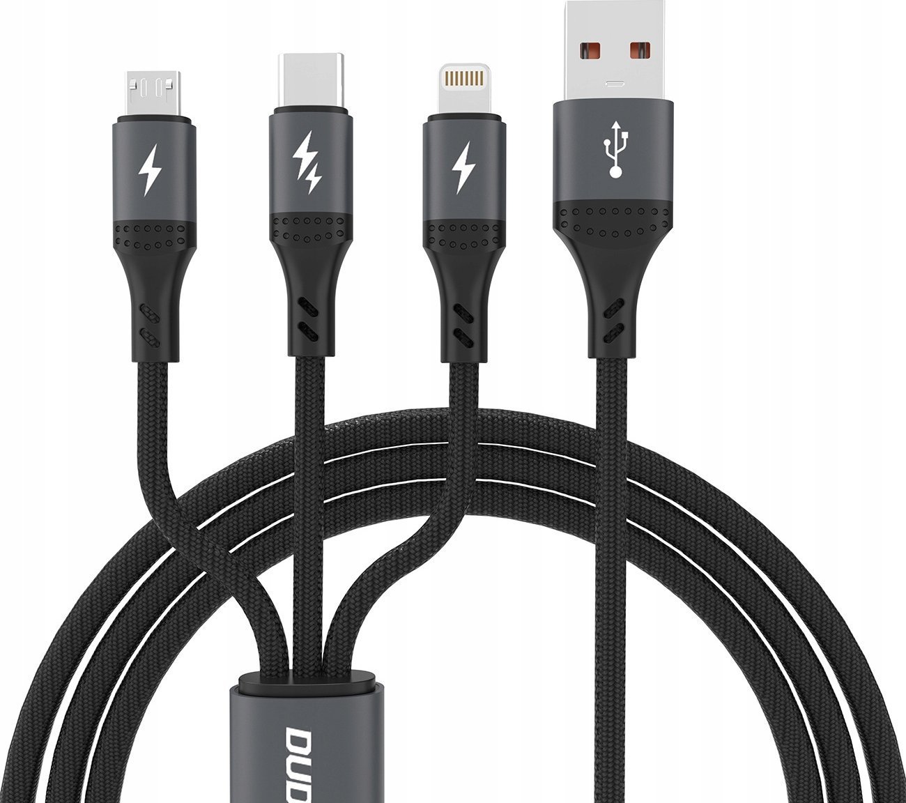 Kabel USB Dudao USB-A - USB-C + microUSB + Lightning 1.2 m Czarny (6976625333486)