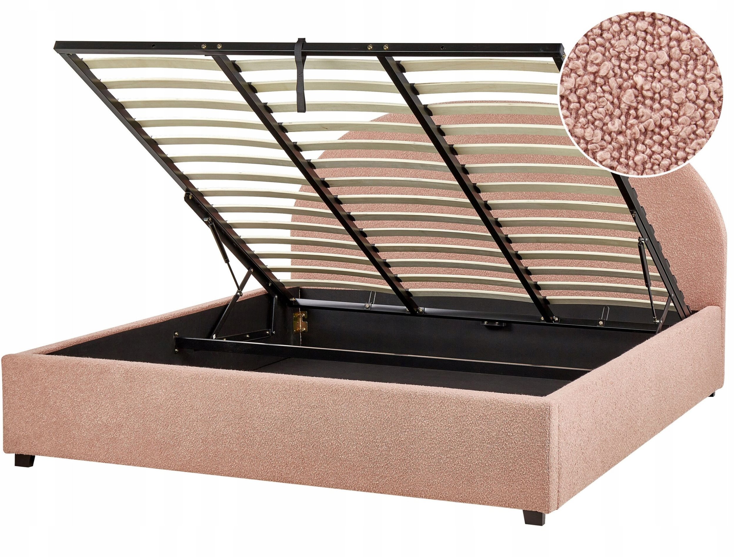 Beliani Łóżko z pojemnikiem Boucle VAUCLUSE 180 x 200 cm Pastelowy róż